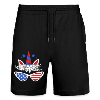 Vierter Juli Nationalfarben Nationalfeiertag USA - Stanley/Stella Unisex Bio Joggingshorts Trainer  - Schwarz - Vorne - Nik (191cm) & Marisol (170cm)