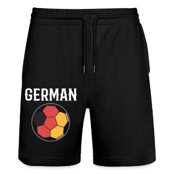 Germany Football - Stanley/Stella Trainer Unisex Organic Jogging Shorts - black - Front - Nik (191cm) & Marisol (170cm)