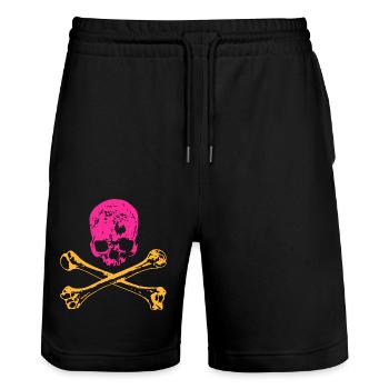 Skull and bones - Stanley/Stella Trainer Unisex Organic Jogging Shorts - black - Front - Nik (191cm) & Marisol (170cm)