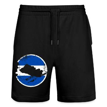 El Salvador Vintage Map Salvadoran Flag - Stanley/Stella Trainer Unisex Organic Jogging Shorts - black - Front - Nik (191cm) & Marisol (170cm)