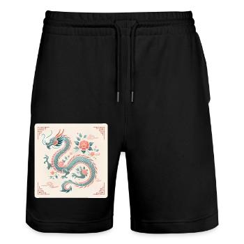 Elegant Floral Chinese Dragon Design - Stanley/Stella Trainer Unisex Organic Jogging Shorts - black - Front - Nik (191cm) & Marisol (170cm)