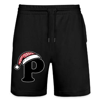Letter P with Santa hat - Stanley/Stella Trainer Unisex Organic Jogging Shorts - black - Front - Nik (191cm) & Marisol (170cm)