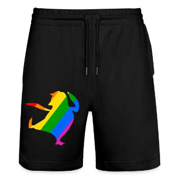 Rainbow Penguin Does Karate - Stanley/Stella Trainer Unisex Organic Jogging Shorts - black - Front - Nik (191cm) & Marisol (170cm)