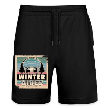 Ambiance hivernale pour les amoureux de la nature au coucher du soleil - Short de jogging bio TRAINER Stanley/Stella unisexe - noir - Devant - Nik (191cm) & Marisol (170cm)