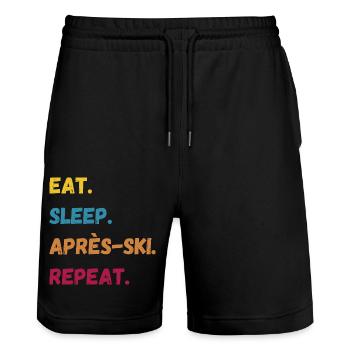EAT SLEEP APRES SKI REPEAT Party Outfit Snowboard - Stanley/Stella Unisex Bio Joggingshorts Trainer  - Schwarz - Vorne - Nik (191cm) & Marisol (170cm)