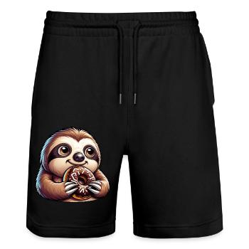paresseux dessin animé beignet bonbon drôle - Short de jogging bio TRAINER Stanley/Stella unisexe - noir - Devant - Nik (191cm) & Marisol (170cm)