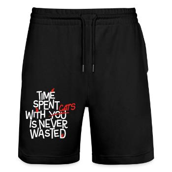 Time Spent With Cat - Stanley/Stella Trainer Unisex Organic Jogging Shorts - black - Front - Nik (191cm) & Marisol (170cm)