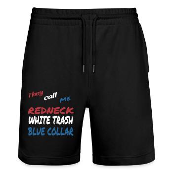 They Call Me Blue Collar - Stanley/Stella Trainer Unisex Organic Jogging Shorts - black - Front - Nik (191cm) & Marisol (170cm)
