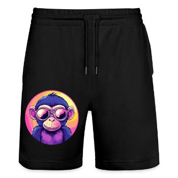 Neon Affe mit Sonnenbrille - Stanley/Stella Unisex Bio Joggingshorts Trainer  - Schwarz - Vorne - Nik (191cm) & Marisol (170cm)