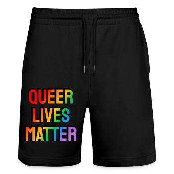 Queer lives matter LGBT Pride gay rainbow - Short de jogging bio TRAINER Stanley/Stella unisexe - noir - Devant - Nik (191cm) & Marisol (170cm)