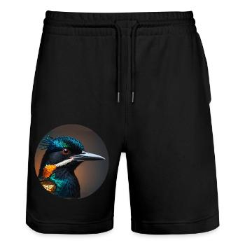 kolibri,vogel, illustration,bunt,glitzer,eisvogel - Stanley/Stella Unisex Bio Joggingshorts Trainer  - Schwarz - Vorne - Nik (191cm) & Marisol (170cm)