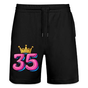 35 Number Crown - Stanley/Stella Trainer Unisex Organic Jogging Shorts - black - Front - Nik (191cm) & Marisol (170cm)