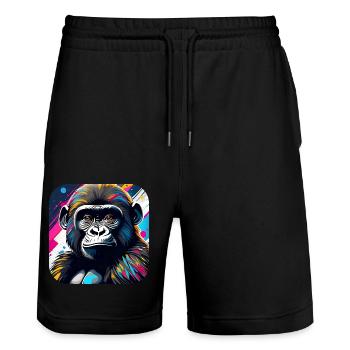 Cooler Gorilla im Graffiti Style - Stanley/Stella Unisex Bio Joggingshorts Trainer  - Schwarz - Vorne - Nik (191cm) & Marisol (170cm)