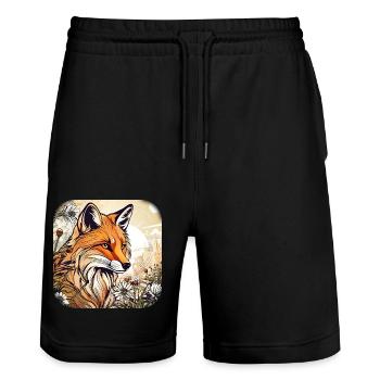 Fuchs mit Blumen - Stanley/Stella Unisex Bio Joggingshorts Trainer  - Schwarz - Vorne - Nik (191cm) & Marisol (170cm)