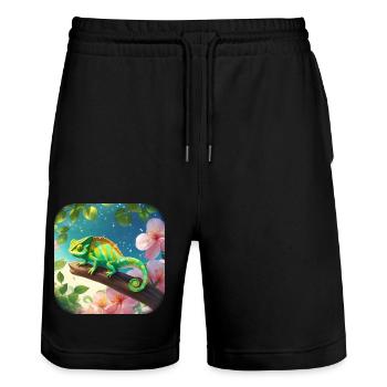 Caméléon avec des fleurs Fleurs - Short de jogging bio TRAINER Stanley/Stella unisexe - noir - Devant - Nik (191cm) & Marisol (170cm)