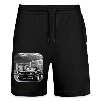 Oldtimer Drift Auto Turbo Rallye - Stanley/Stella Unisex Bio Joggingshorts Trainer  - Schwarz - Vorne - Nik (191cm) & Marisol (170cm)