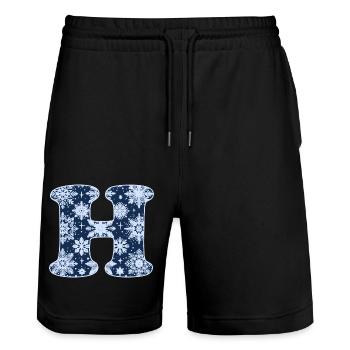 Buchstabe H Schneeflocken - Stanley/Stella Unisex Bio Joggingshorts Trainer  - Schwarz - Vorne - Nik (191cm) & Marisol (170cm)