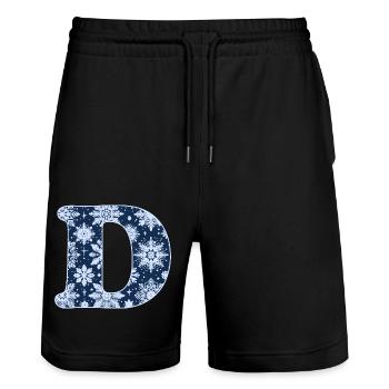 Buchstabe D Schneeflocken - Stanley/Stella Unisex Bio Joggingshorts Trainer  - Schwarz - Vorne - Nik (191cm) & Marisol (170cm)