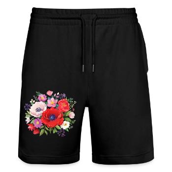 Blumenstrauß,Pfingstrosen,Mohnblumen,vintage,Blume - Stanley/Stella Unisex Bio Joggingshorts Trainer  - Schwarz - Vorne - Nik (191cm) & Marisol (170cm)