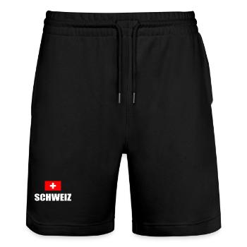Schweiz schweizer Flagge Swiss Suisse Geschenk - Stanley/Stella Unisex Bio Joggingshorts Trainer  - Schwarz - Vorne - Nik (191cm) & Marisol (170cm)