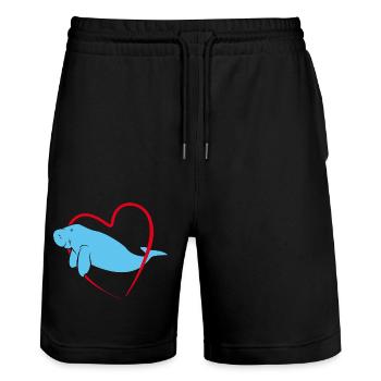 Le dugong nage à travers le cœur rouge - Short de jogging bio TRAINER Stanley/Stella unisexe - noir - Devant - Nik (191cm) & Marisol (170cm)