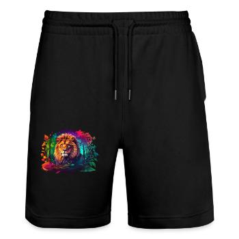 Farbvolles Logo von einem magischen Wald - Stanley/Stella Unisex Bio Joggingshorts Trainer  - Schwarz - Vorne - Nik (191cm) & Marisol (170cm)