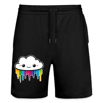 Cute Cloud Raining Rainbow Colors - Stanley/Stella Trainer Unisex Organic Jogging Shorts - black - Front - Nik (191cm) & Marisol (170cm)