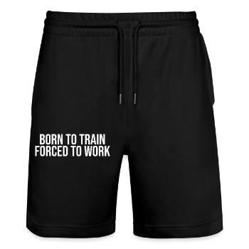 Born to Train forced to work - Stanley/Stella Trainer Unisex Organic Jogging Shorts - black - Front - Nik (191cm) & Marisol (170cm)