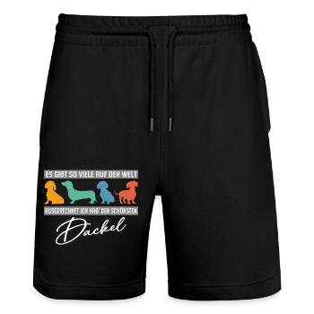 Ich hab den schönsten Dackel - mein Dackelhund - Stanley/Stella Unisex Bio Joggingshorts Trainer  - Schwarz - Vorne - Nik (191cm) & Marisol (170cm)