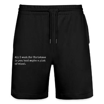 Funny Christmas and wine drinking slogan - Stanley/Stella Trainer Unisex Organic Jogging Shorts - black - Front - Nik (191cm) & Marisol (170cm)
