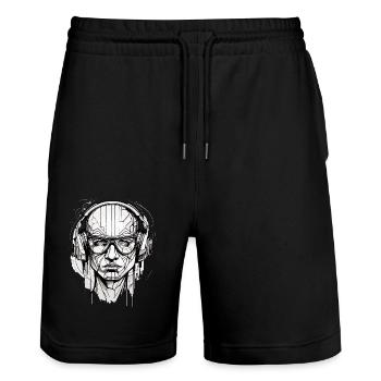 DJ Roboter, Elektronische Musik, RAVE, TECHNO, - Stanley/Stella Unisex Bio Joggingshorts Trainer  - Schwarz - Vorne - Nik (191cm) & Marisol (170cm)