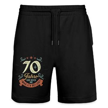 70 Jahre und noch nie war ich besser! - Stanley/Stella Unisex Bio Joggingshorts Trainer  - Schwarz - Vorne - Nik (191cm) & Marisol (170cm)
