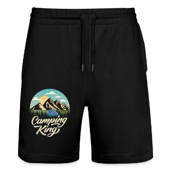 Camping - Stanley/Stella Trainer Unisex Organic Jogging Shorts - black - Front - Nik (191cm) & Marisol (170cm)