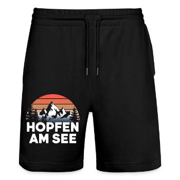 Hopfen am See Montagnes Vacances Randonnée - Short de jogging bio TRAINER Stanley/Stella unisexe - noir - Devant - Nik (191cm) & Marisol (170cm)