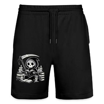 Niedlicher Sensenmann Buchliebhaber - Stanley/Stella Unisex Bio Joggingshorts Trainer  - Schwarz - Vorne - Nik (191cm) & Marisol (170cm)