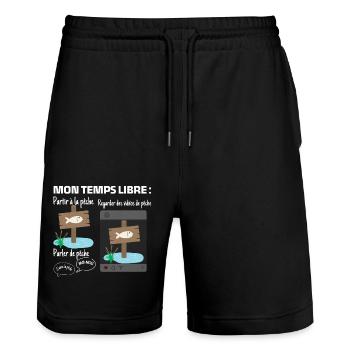 My free time: 100% fishing - Stanley/Stella Trainer Unisex Organic Jogging Shorts - black - Front - Nik (191cm) & Marisol (170cm)
