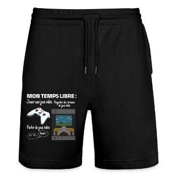 Meine Freizeit: 100% Gaming - Stanley/Stella Unisex Bio Joggingshorts Trainer  - Schwarz - Vorne - Nik (191cm) & Marisol (170cm)