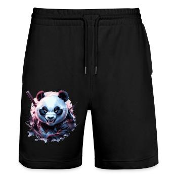 Evil Ninja Panda - Stanley/Stella Trainer Unisex Organic Jogging Shorts - black - Front - Nik (191cm) & Marisol (170cm)