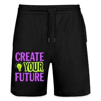 Create Your Future Glühbirne - Stanley/Stella Unisex Bio Joggingshorts Trainer  - Schwarz - Vorne - Nik (191cm) & Marisol (170cm)