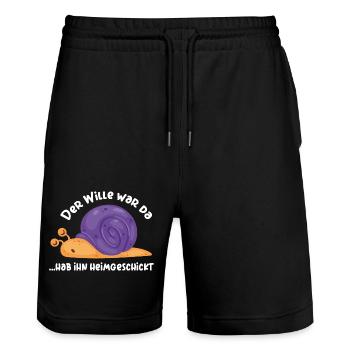 Lustige Schnecke immer ruhig bleiben cool bleiben - Stanley/Stella Unisex Bio Joggingshorts Trainer  - Schwarz - Vorne - Nik (191cm) & Marisol (170cm)