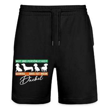 Mein Dackel hat Mut und Persoenlichkeit - Stanley/Stella Unisex Bio Joggingshorts Trainer  - Schwarz - Vorne - Nik (191cm) & Marisol (170cm)
