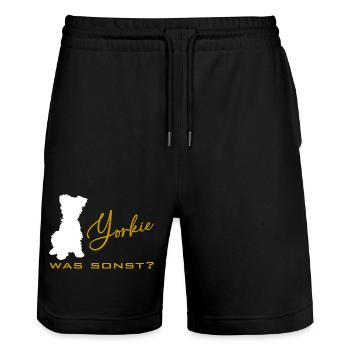 Yorkshire Terrier Yorkie was sonst Silhouette - Stanley/Stella Unisex Bio Joggingshorts Trainer  - Schwarz - Vorne - Nik (191cm) & Marisol (170cm)