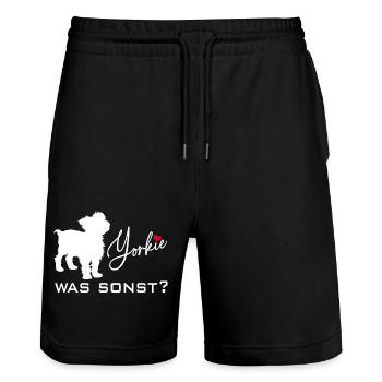 Yorkshire Terrier Yorkie was sonst Silhouette - Stanley/Stella Unisex Bio Joggingshorts Trainer  - Schwarz - Vorne - Nik (191cm) & Marisol (170cm)