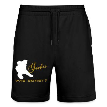 Yorkshire Terrier Yorkie was sonst Silhouette - Stanley/Stella Unisex Bio Joggingshorts Trainer  - Schwarz - Vorne - Nik (191cm) & Marisol (170cm)