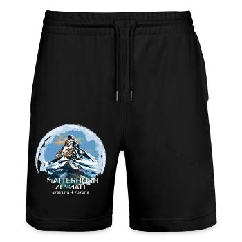 Matterhorn Zermatt Valais Hiking Switzerland Souvenir - Stanley/Stella Trainer Unisex Organic Jogging Shorts - black - Front - Nik (191cm) & Marisol (170cm)