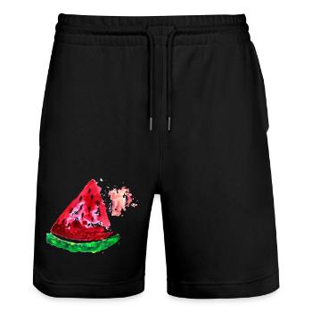 Fruit melon - Stanley/Stella Trainer Unisex Organic Jogging Shorts - black - Front - Nik (191cm) & Marisol (170cm)