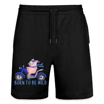 Ulkiger Motorradfahrer - Stanley/Stella Unisex Bio Joggingshorts Trainer  - Schwarz - Vorne - Nik (191cm) & Marisol (170cm)