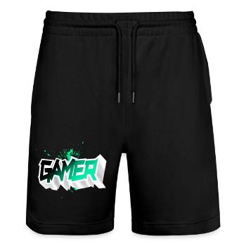 Gamer - Stanley/Stella Unisex Bio Joggingshorts Trainer  - Schwarz - Vorne - Nik (191cm) & Marisol (170cm)