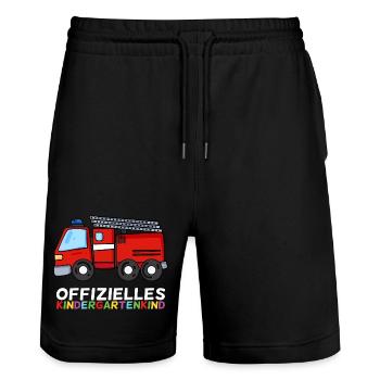 Kindergarten Feuerwehr Feuerwehrmann - Stanley/Stella Unisex Bio Joggingshorts Trainer  - Schwarz - Vorne - Nik (191cm) & Marisol (170cm)