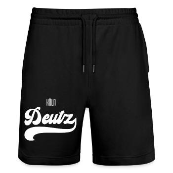 Köln Deutz - Stanley/Stella Unisex Bio Joggingshorts Trainer  - Schwarz - Vorne - Nik (191cm) & Marisol (170cm)